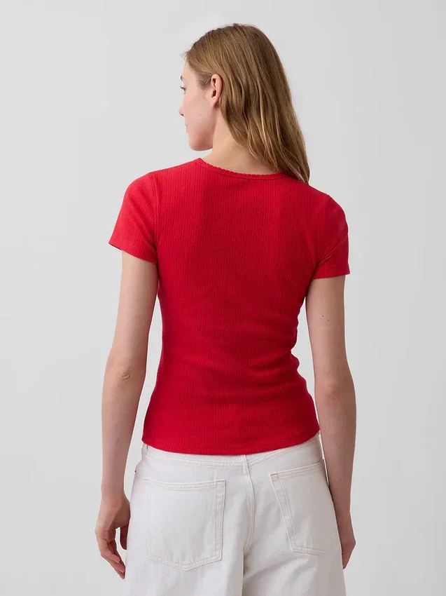 Pointelle T-shirt met ronde hals