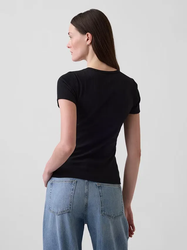 Pointelle T-shirt met ronde hals