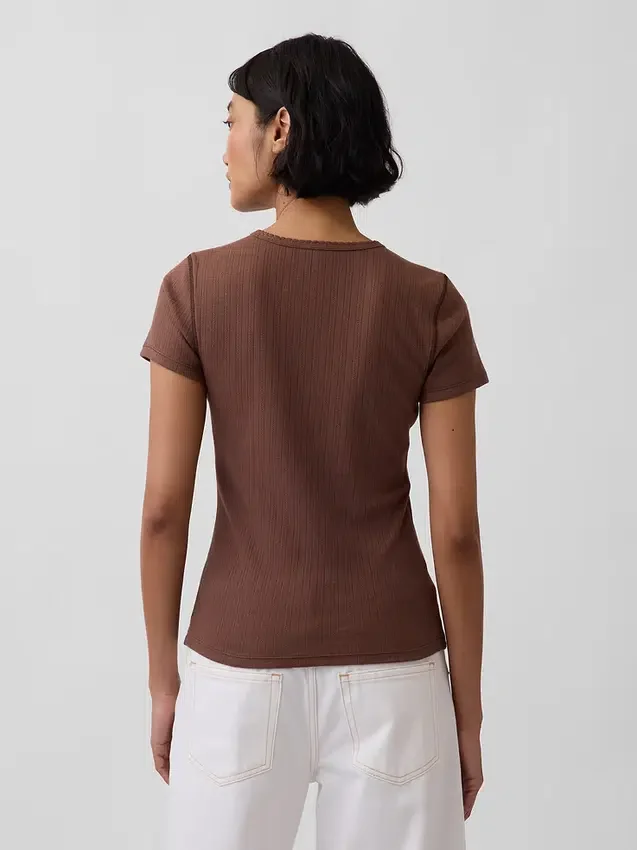 Pointelle T-shirt met ronde hals