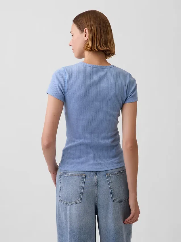 Pointelle T-shirt met ronde hals