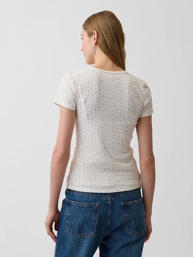 Pointelle T-shirt met ronde hals