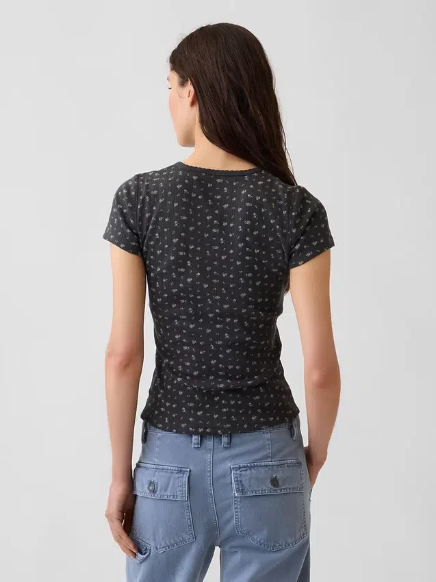 Pointelle T-shirt met ronde hals