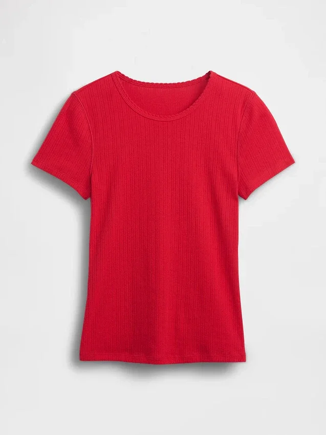 Pointelle T-shirt met ronde hals