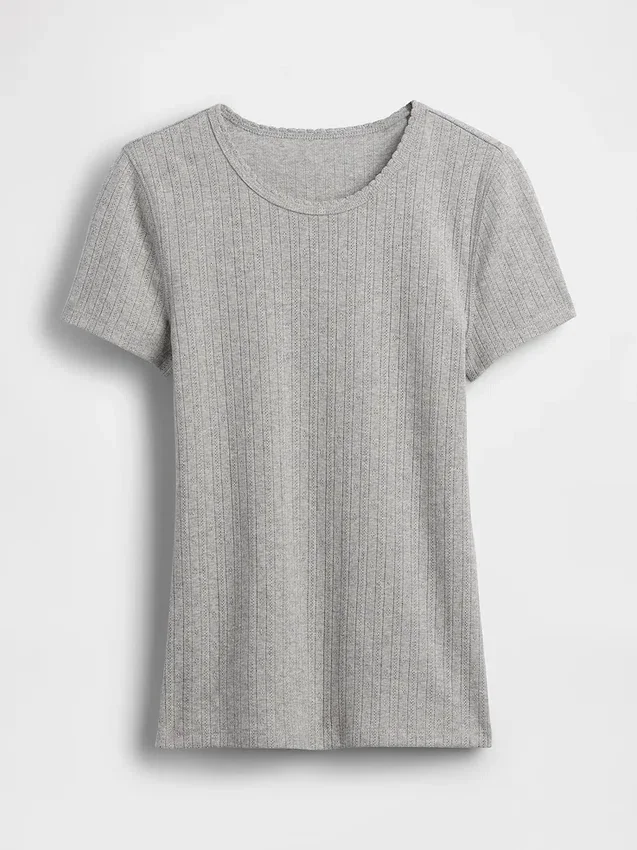 Pointelle T-shirt met ronde hals