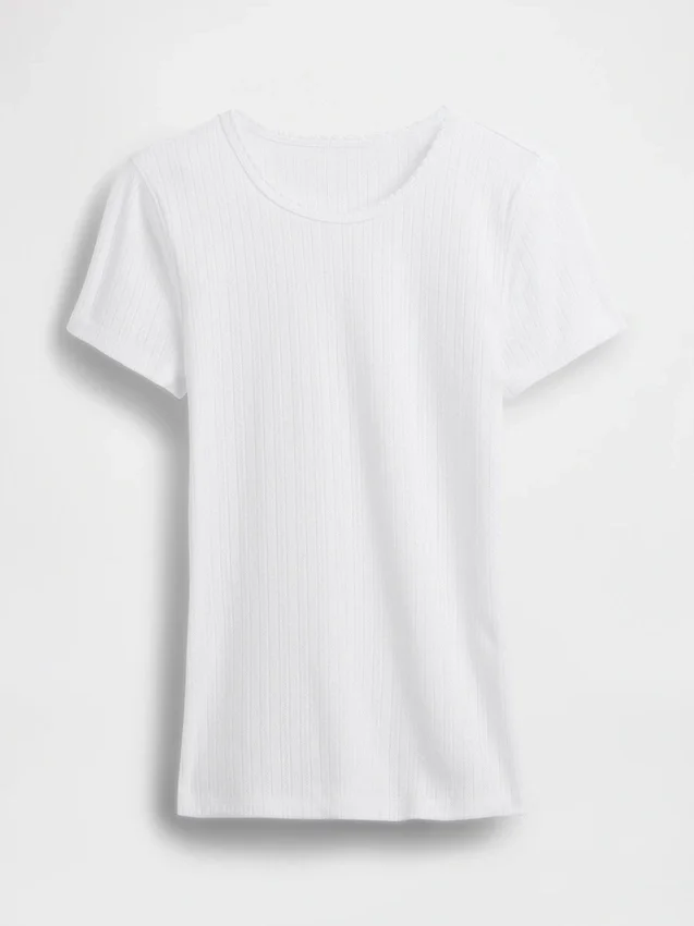 Pointelle T-shirt met ronde hals