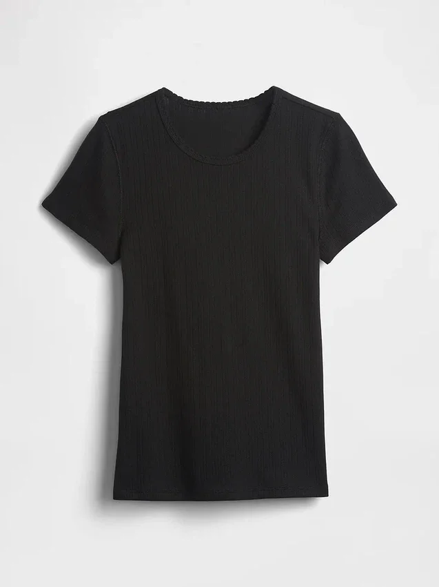 Pointelle T-shirt met ronde hals