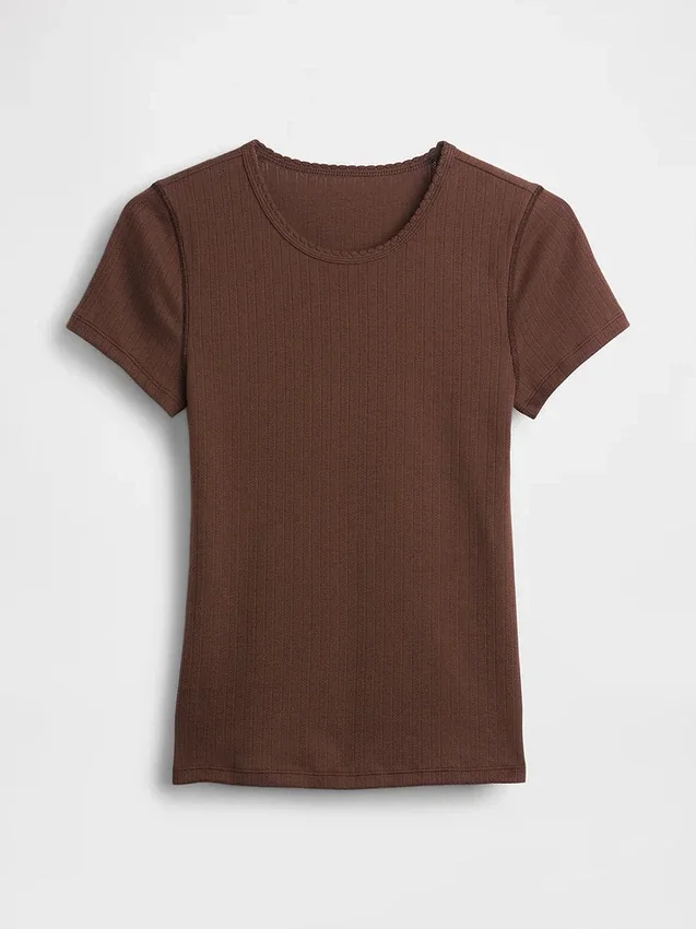 Pointelle T-shirt met ronde hals