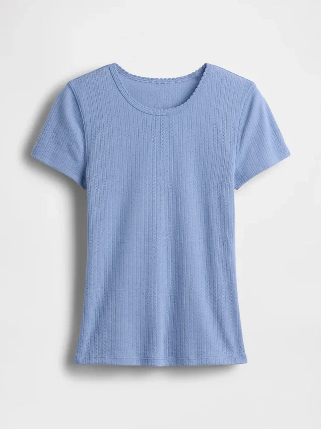 Pointelle T-shirt met ronde hals