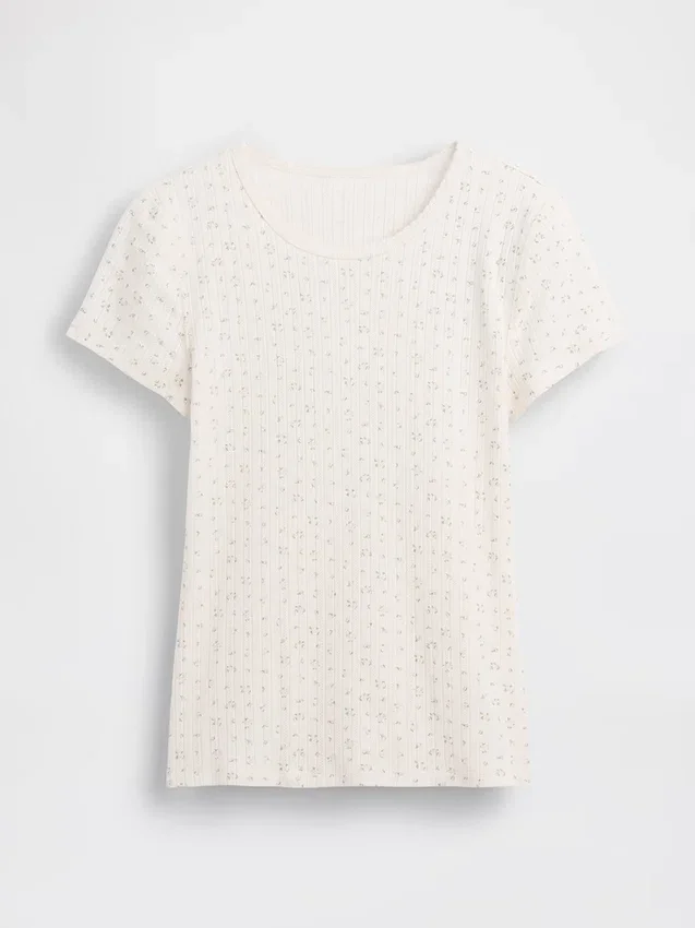 Pointelle T-shirt met ronde hals
