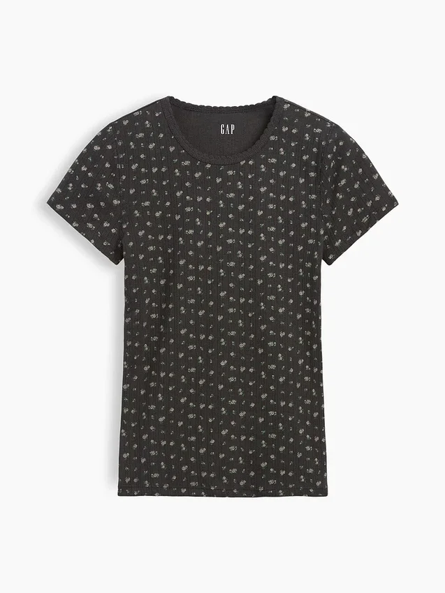 Pointelle T-shirt met ronde hals