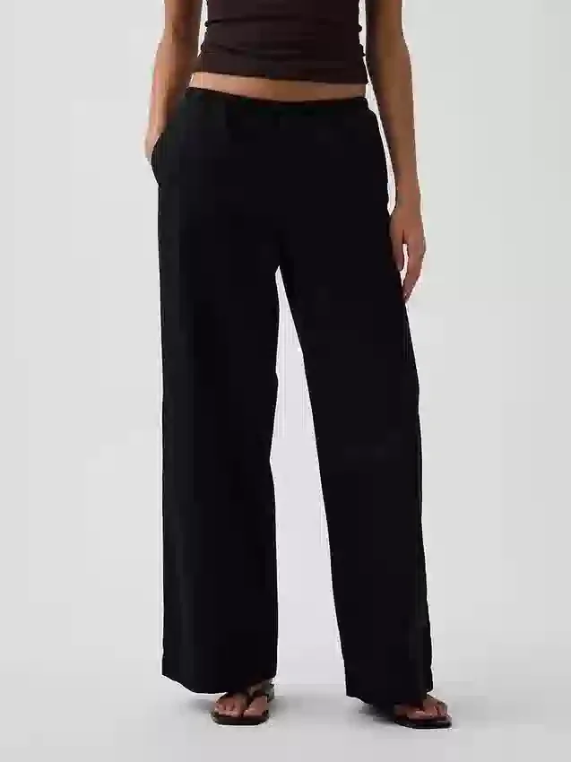Popeline broek met middelhoge taille, relaxte pasvorm en wijde pijpen