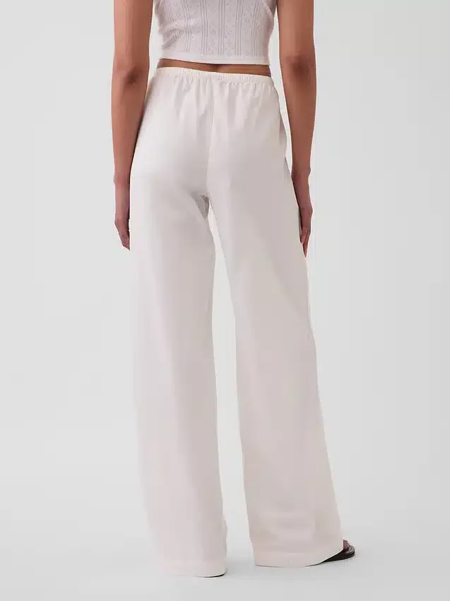 Popeline broek met middelhoge taille, relaxte pasvorm en wijde pijpen