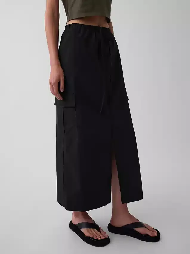 Popeline gemakkelijke maxi-rok in cargostijl