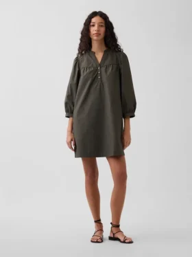 Popeline Henley-minijurk