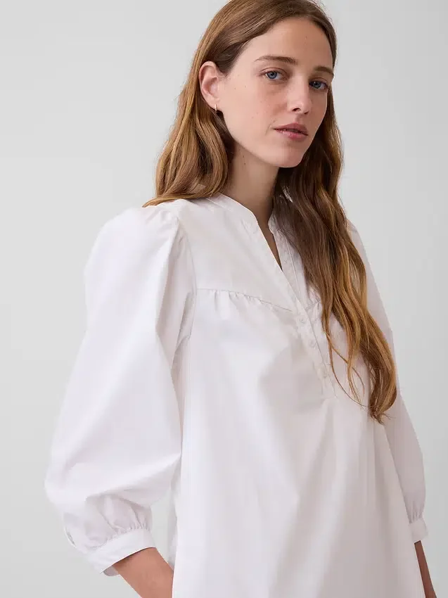 Popeline Henley-minijurk