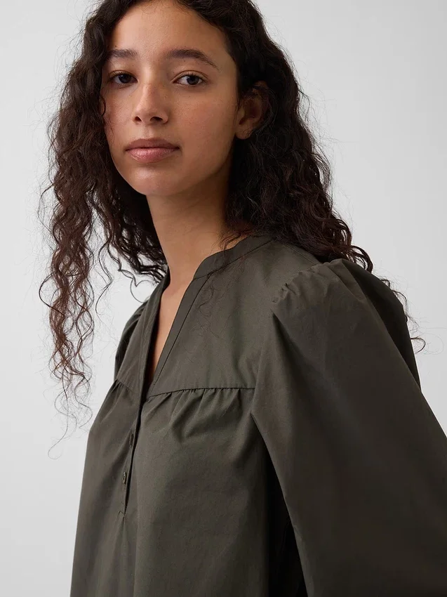 Popeline Henley-minijurk