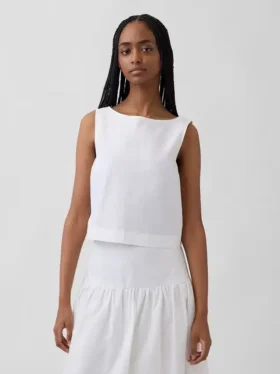 Popeline tanktop met boothals