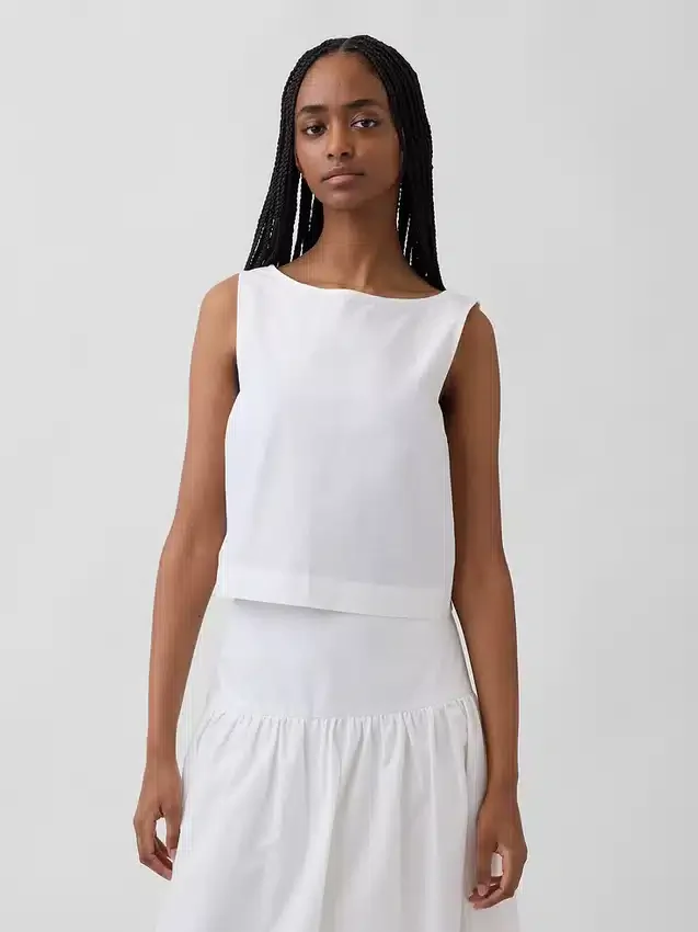 Popeline tanktop met boothals