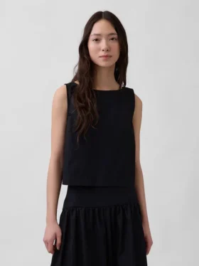 Popeline tanktop met boothals