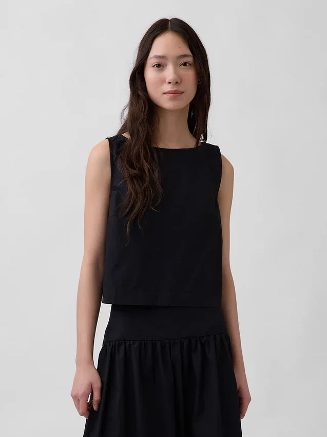 Popeline tanktop met boothals