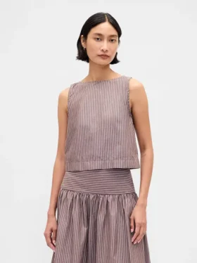 Popeline tanktop met boothals