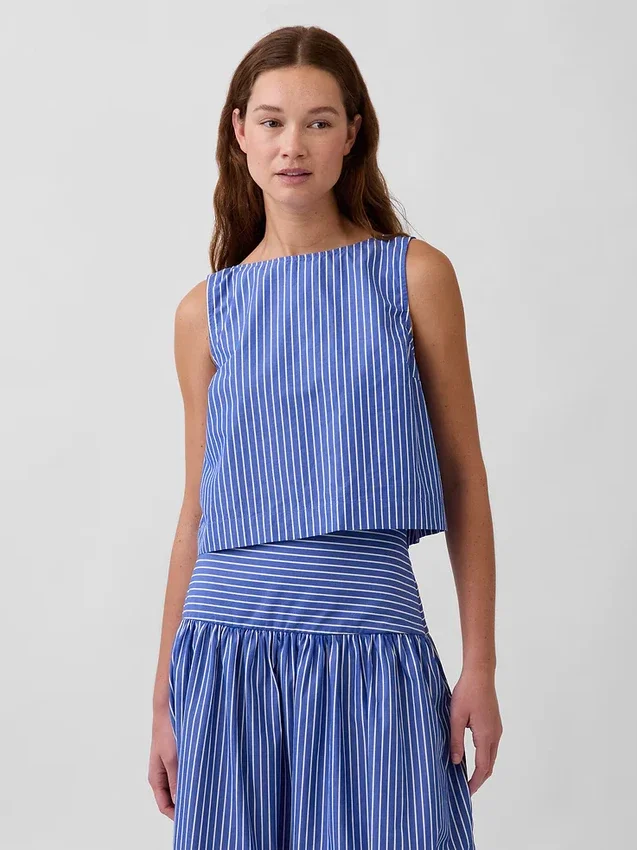 Popeline tanktop met boothals