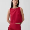 Popeline tanktop met boothals
