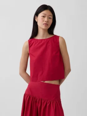 Popeline tanktop met boothals