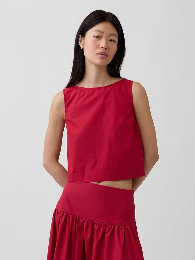 Popeline tanktop met boothals