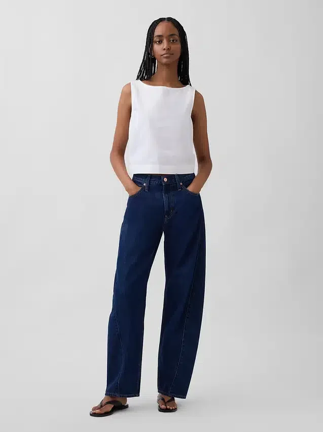 Popeline tanktop met boothals