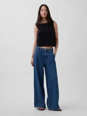 Popeline tanktop met boothals