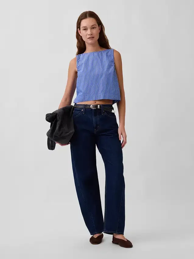 Popeline tanktop met boothals