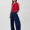 Popeline tanktop met boothals