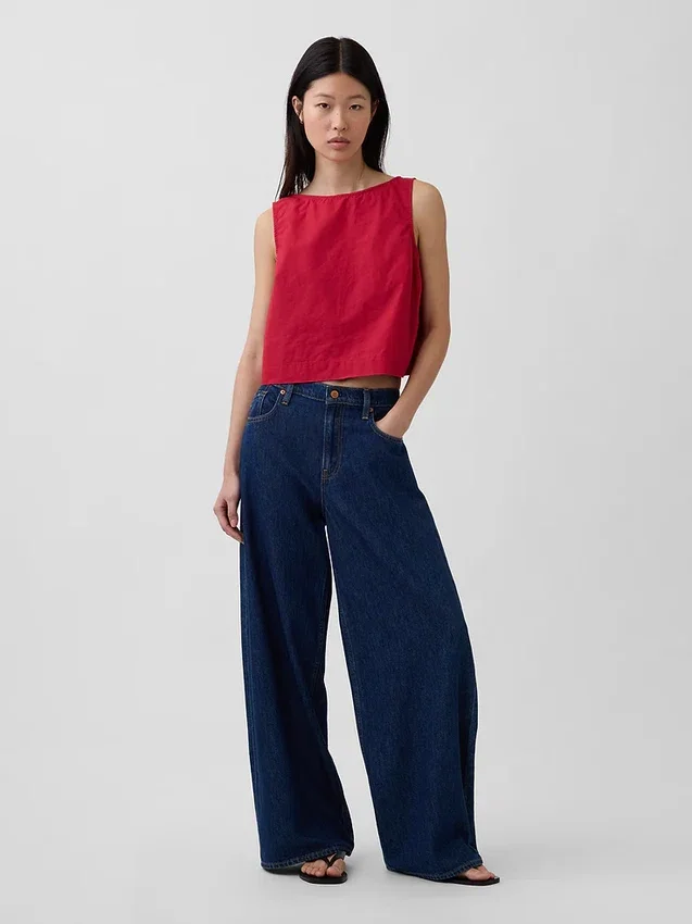 Popeline tanktop met boothals