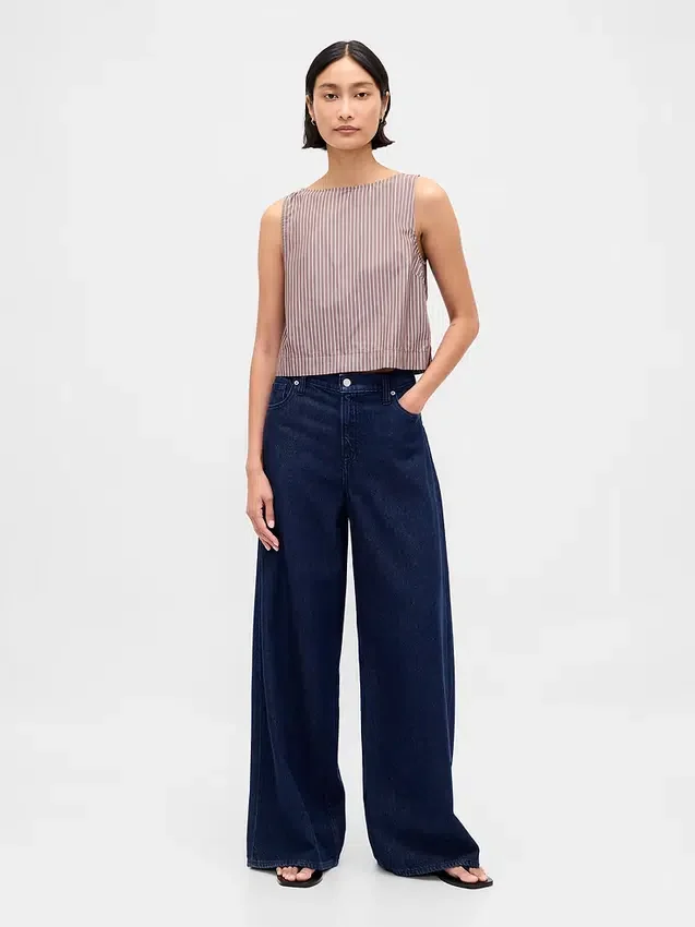 Popeline tanktop met boothals