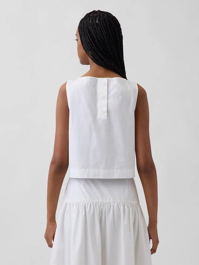 Popeline tanktop met boothals