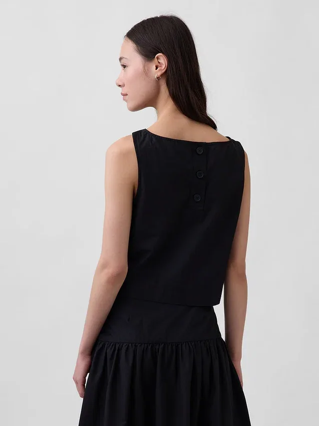 Popeline tanktop met boothals
