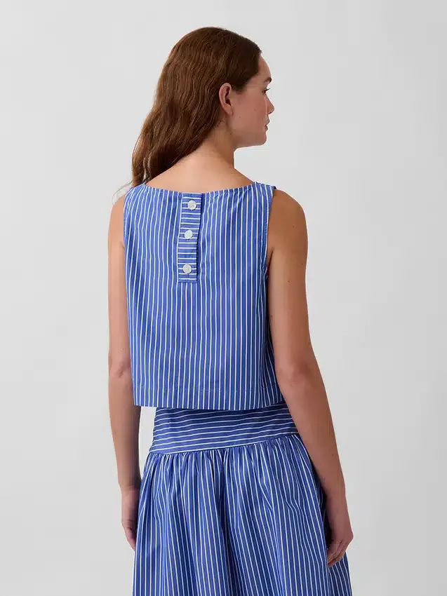 Popeline tanktop met boothals