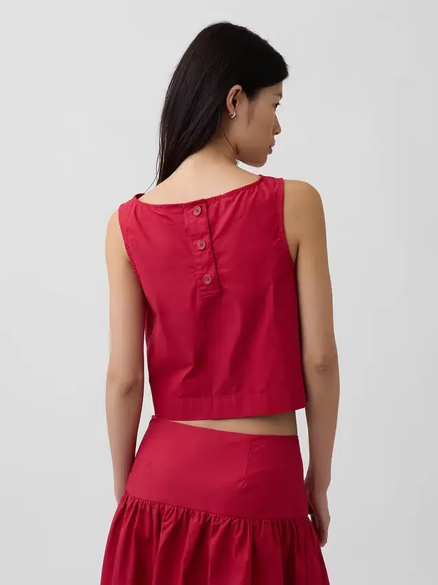 Popeline tanktop met boothals
