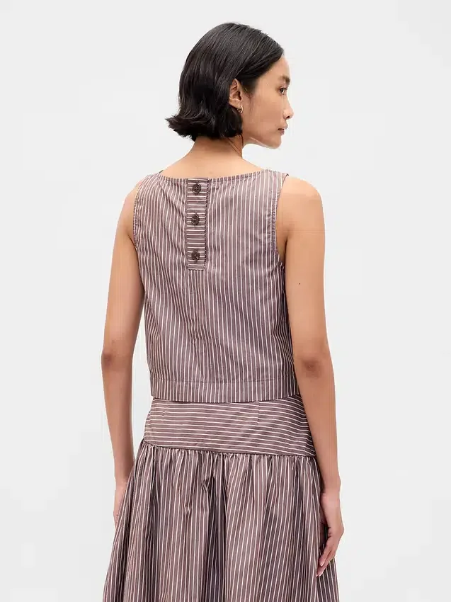 Popeline tanktop met boothals