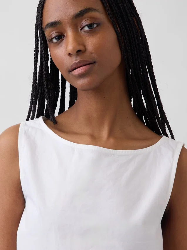 Popeline tanktop met boothals