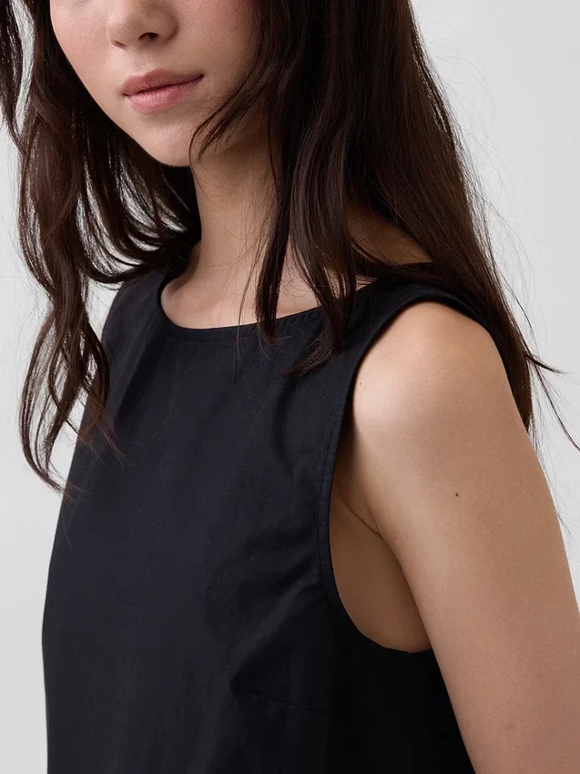 Popeline tanktop met boothals