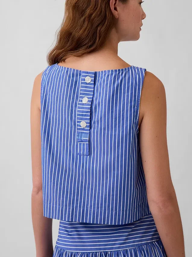 Popeline tanktop met boothals