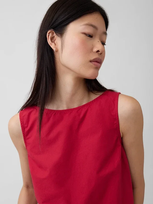 Popeline tanktop met boothals