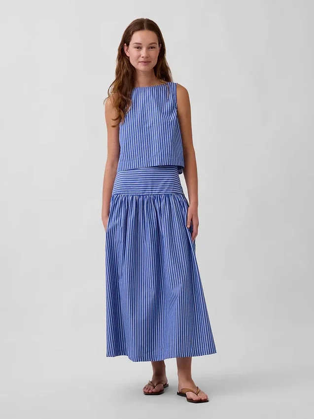Popeline tanktop met boothals