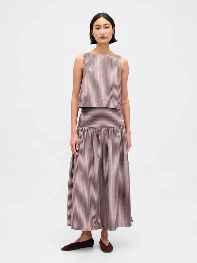 Popeline tanktop met boothals