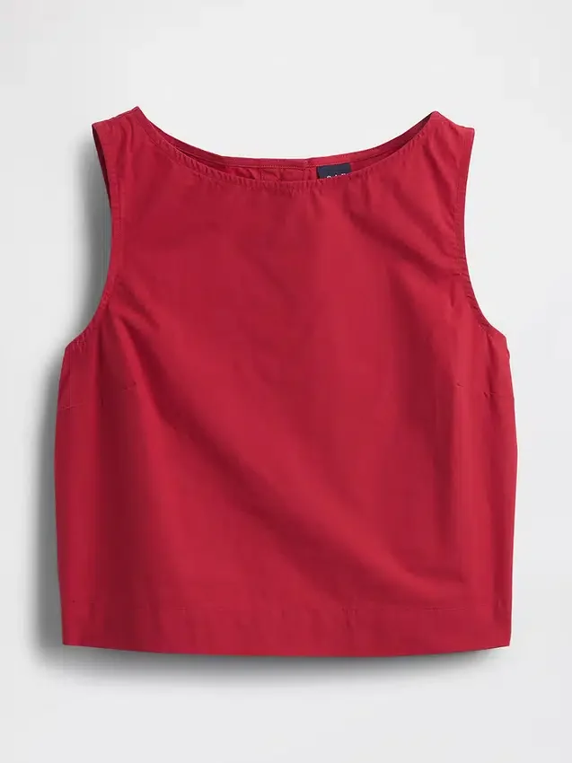 Popeline tanktop met boothals