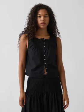 Popeline tanktop met plooitjes