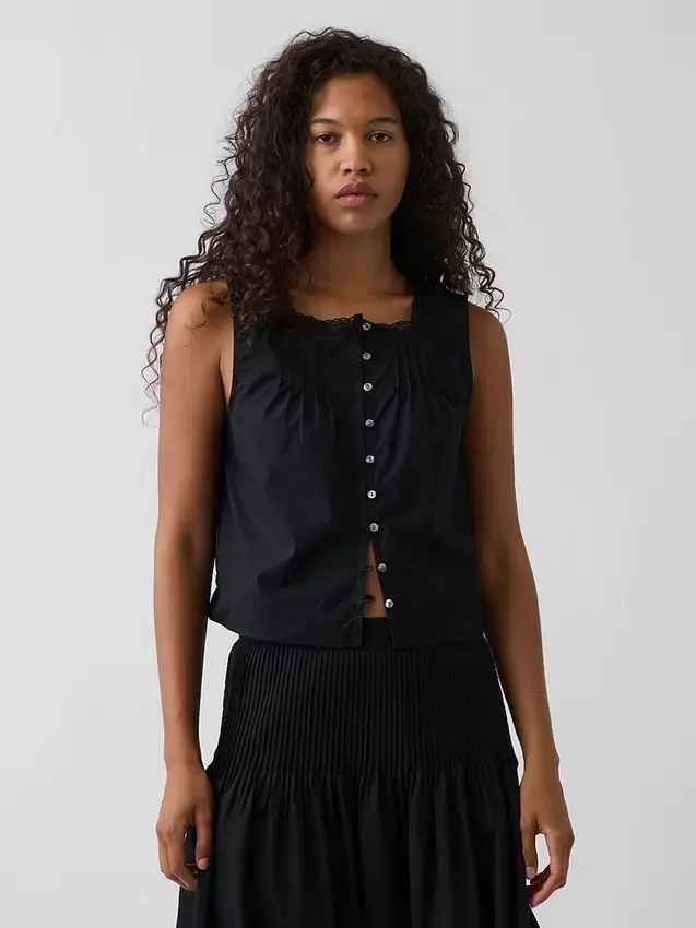 Popeline tanktop met plooitjes