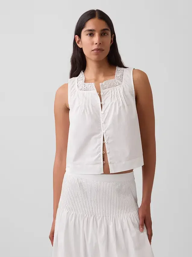 Popeline tanktop met plooitjes